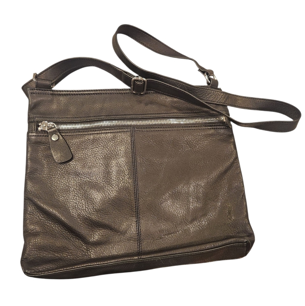 EUC MARGOT Black Leather Crossbody Purse | 14"L x 12"H x 1.5"W